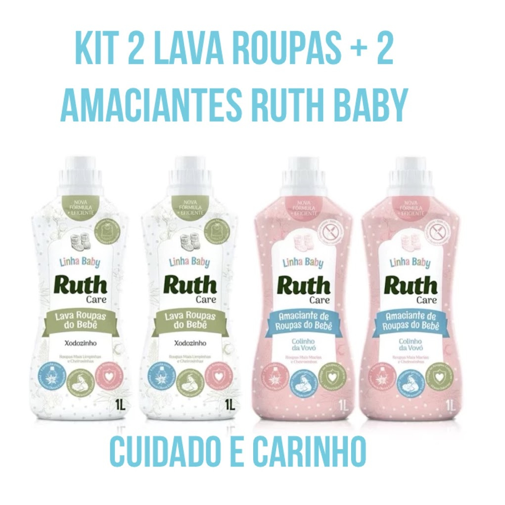 2 Lava Roupas baby care Xodozinho 1l + 2  Amaciante Baby Care Ruth Colinho da Vovó 1l Cuidado e Carinho ENVIO JÁ