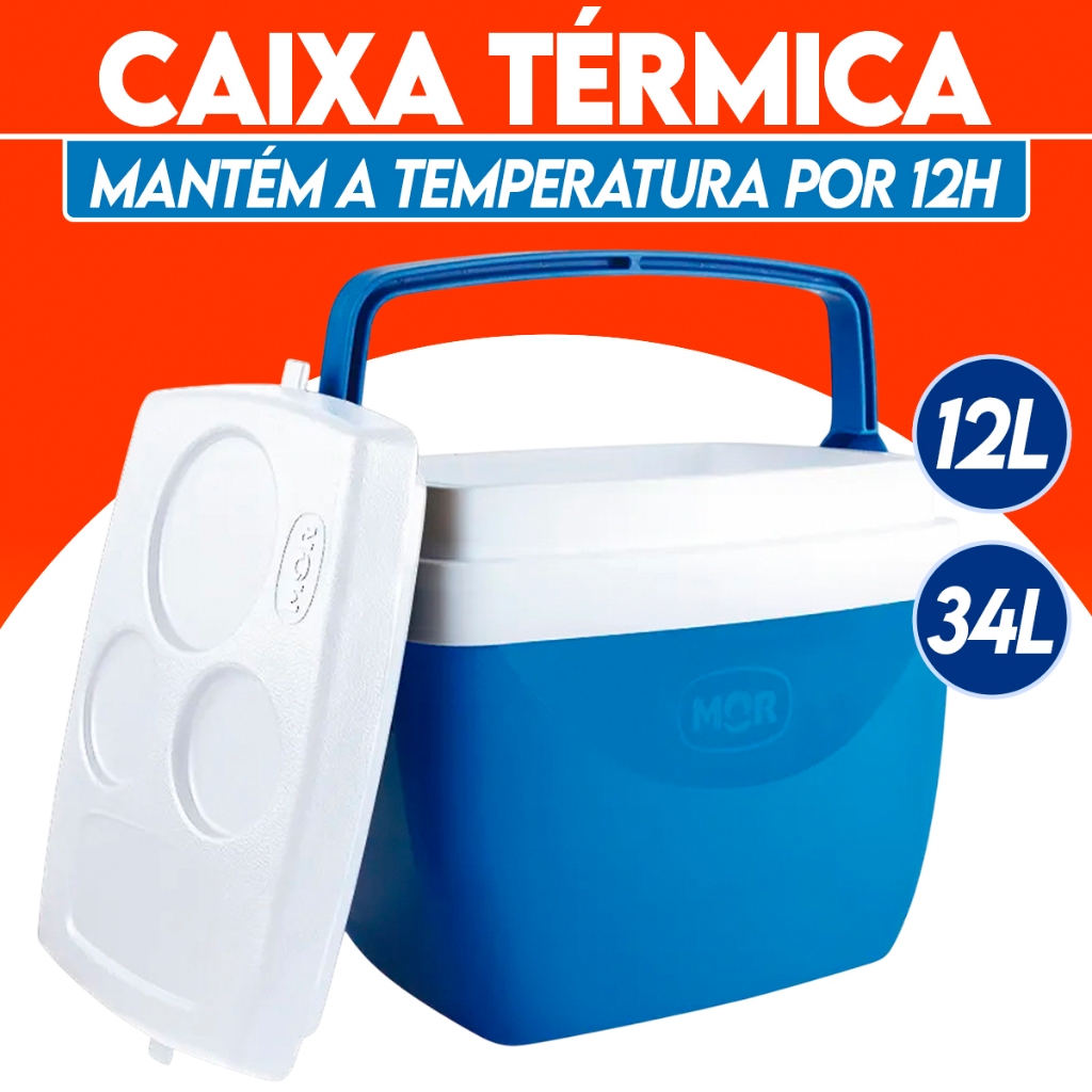 Caixa Térmica Plástica Para Praia Camping Viagem Com Alça 12 e 34 Litros Capacidade P/ 13 Latinhas
