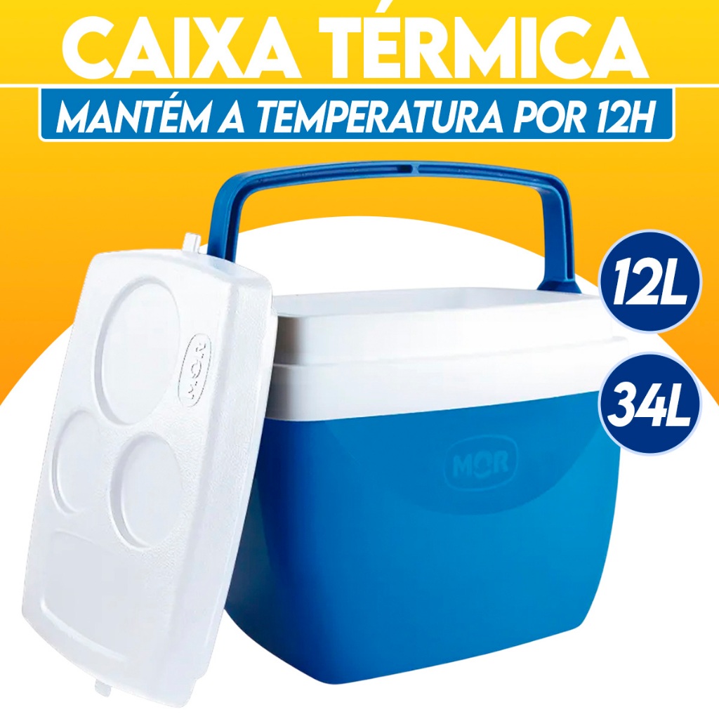 Caixa Térmica Cooler com Alça 34/12  Litros comporta 50 Latas - Mor em Oferta na Shopee