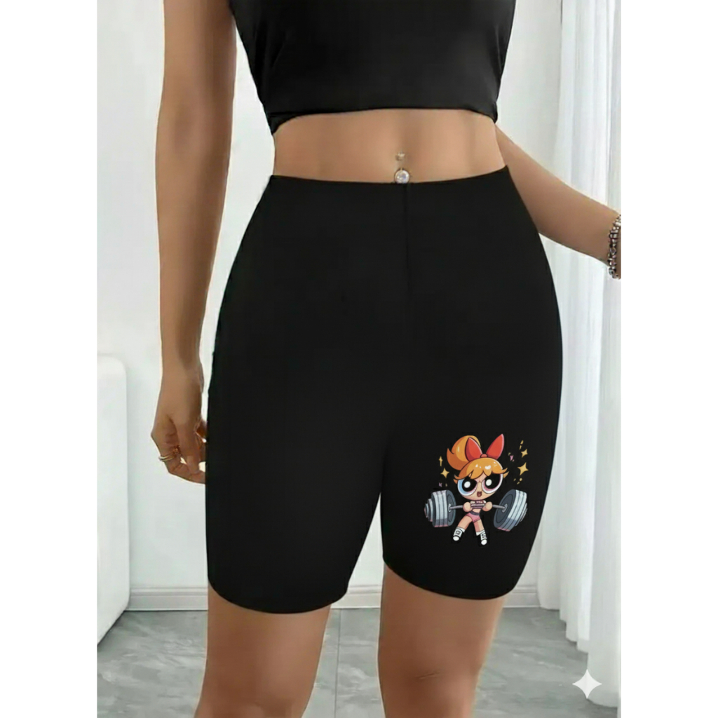 BERMUDA LEGGING FEMININA ACADEMIA CONFORTAVÉL CÓS ALTO ZERO TRANSPARENCIA FLORZINHA MENINAS SUPER PODEROSAS