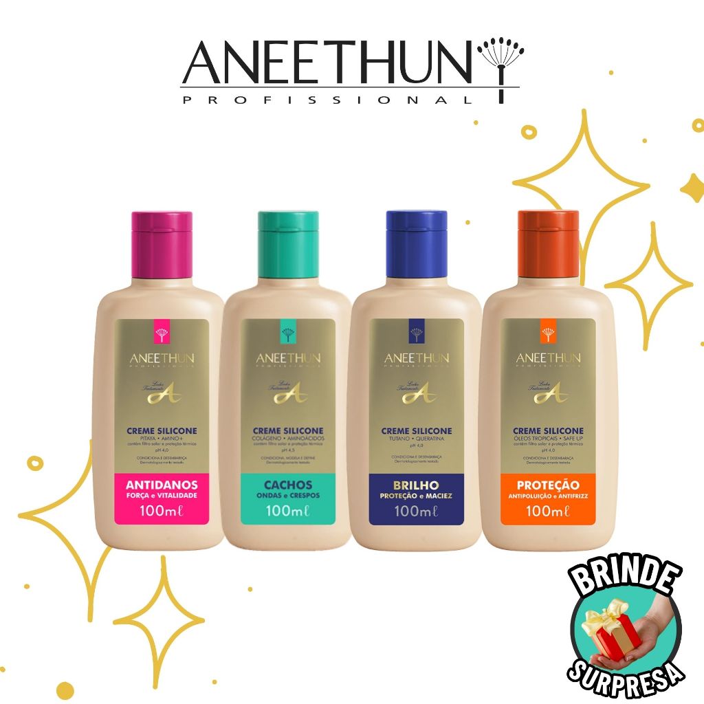 Kit Aneethun Profissional Creme Silicone Linha A Brilho Proteção Antidanos Cachos