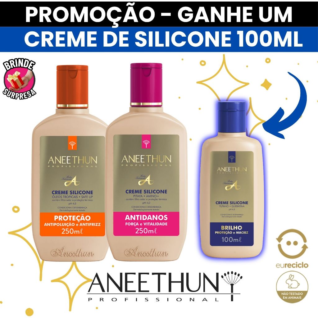 Kit Cremes de Silicone 250ml Proteção e Antidanos Aneethun Creme de Silicone Brilho Linha A
