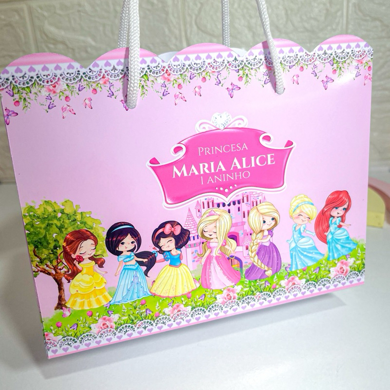 Sacola personalizadas princesas cute aquarela (PEGUE E MONTE) sacolinhas mimos lembrancinhas festa