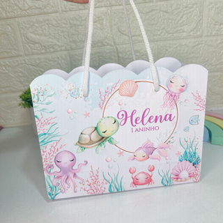Sacola personalizada Fundo do mar aquarela menina (PEGUE E MONTE) sacolinhas mimos lembrancinhas festa em Oferta na Shopee