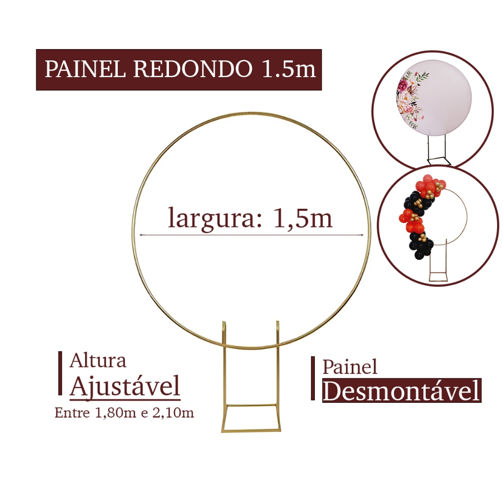 Painel Suporte Estrutura Desmontável Arco Redondo 1,5m Fundo Cenário Com Balões De Festa Eventos