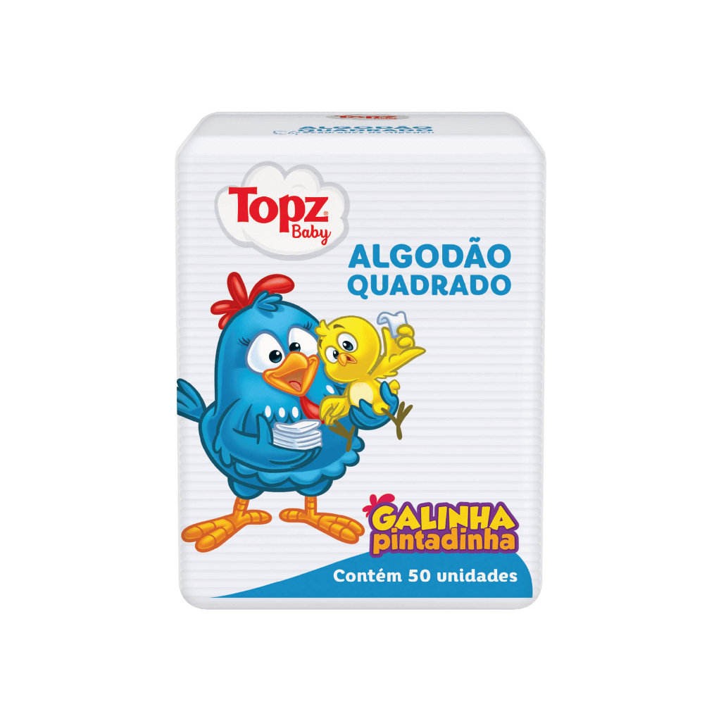 Algodão Quadrado Topz Baby Galinha Pintadinha Com 50 Unidades em Oferta na Shopee