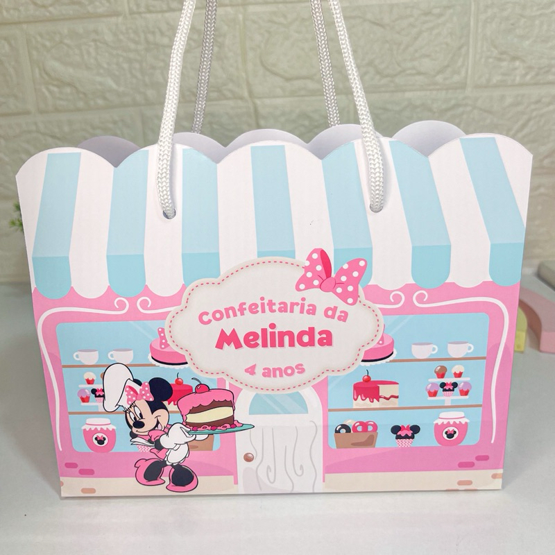 Sacola personalizada confeitaria da Minnie (PEGUE E MONTE) sacolinhas mimos lembrancinhas festa em Oferta na Shopee