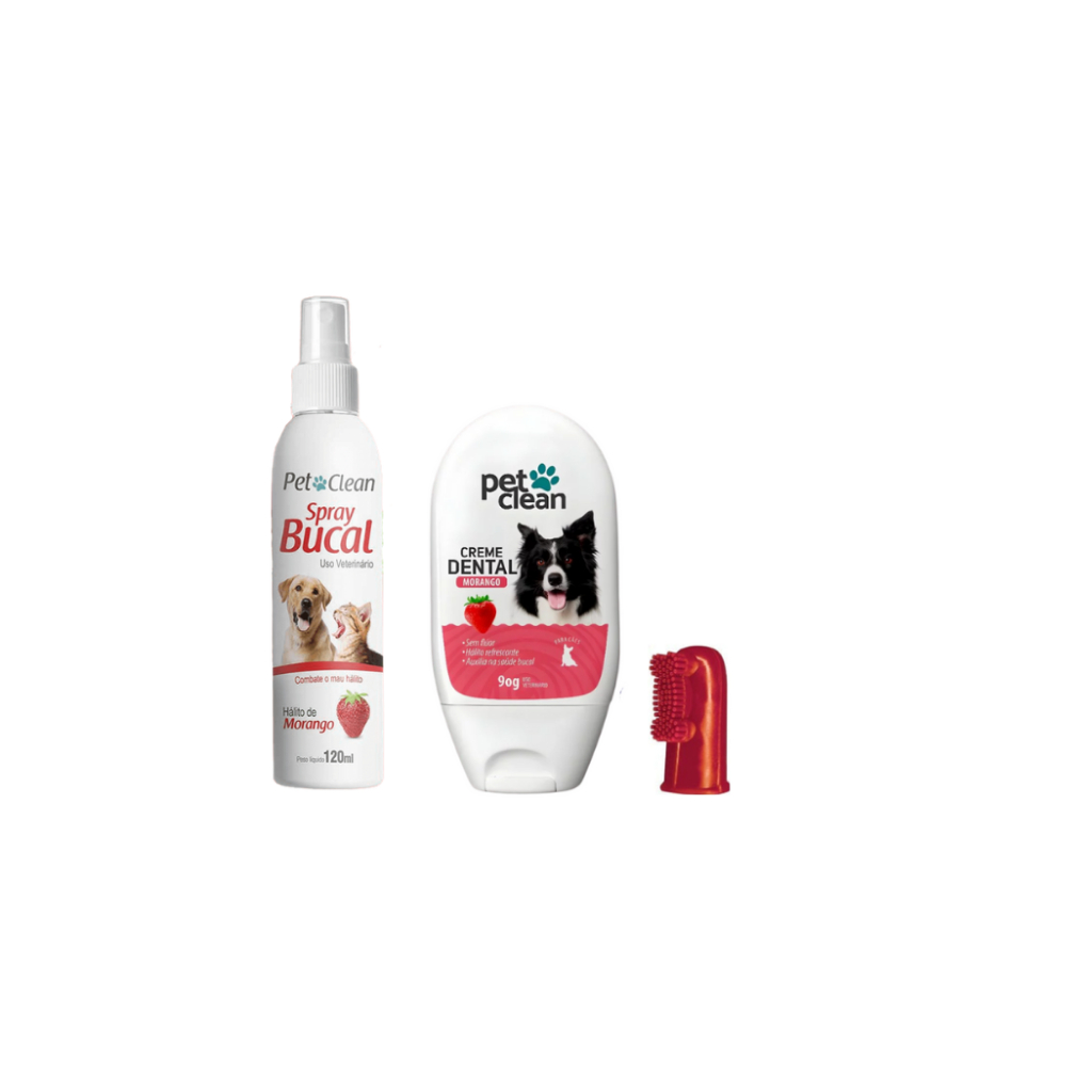 Kit Creme Dental + Spray Bucal + Escova Dedeira Pet Clean em Oferta na Shopee