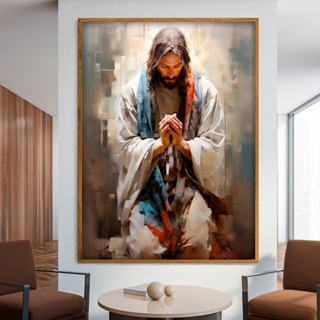 Quadro Decorativo Jesus Orando   Moldura Preta 50x75 Com Vidro em Oferta na Shopee