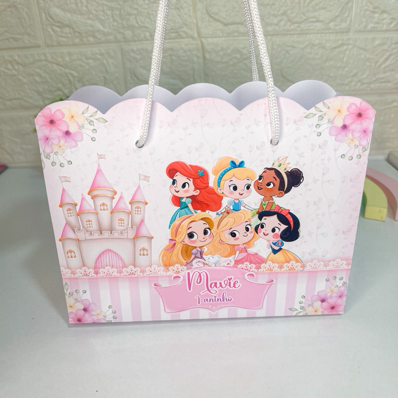 Sacola personalizada princesas baby cute aquarela Disney (PEGUE E MONTE) sacolinhas mimos lembrancinhas festas