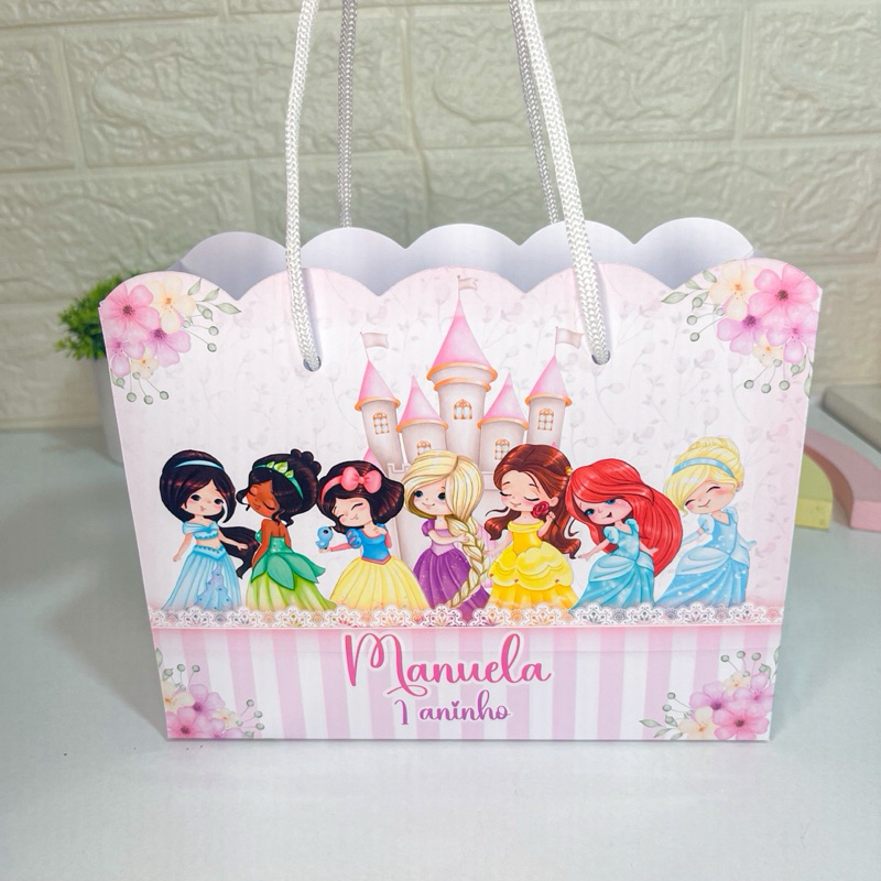 Sacola personalizada princesas cute aquarela Disney (PEGUE E MONTE) sacolinhas mimos lembrancinhas festa