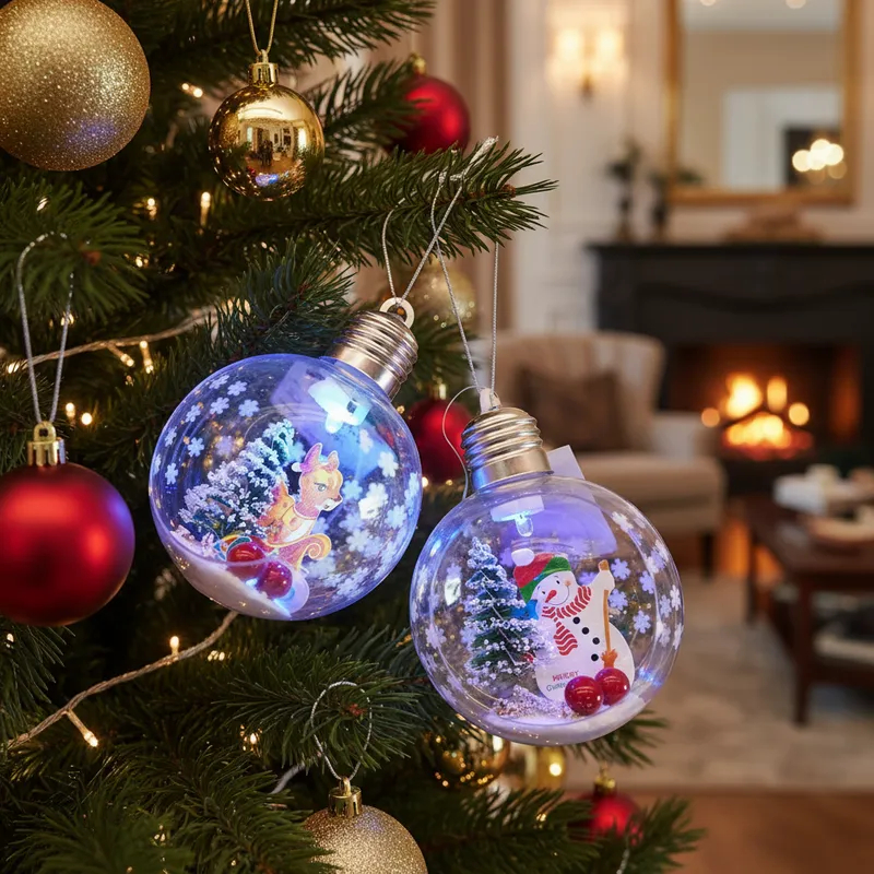 Kit 2 Bolas De Natal Com Led Efeito Globo De Neve Decoração Enfeite Árvore
