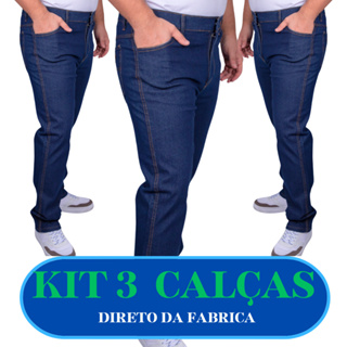 Kit 3 calça jeans masculina Tradicional – Elastano para Conforto no Trabalho e Estilo Country em Oferta na Shopee