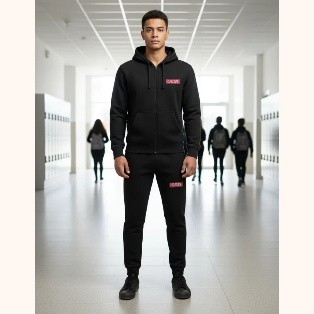 CONJUNTO  UNIFOME SESI DIRETO DA FÁBRICA, EM HELANCA,  Adulto e Infantil Com Bolso e Capuz  Bordado, tamanhos do 8 ao gg