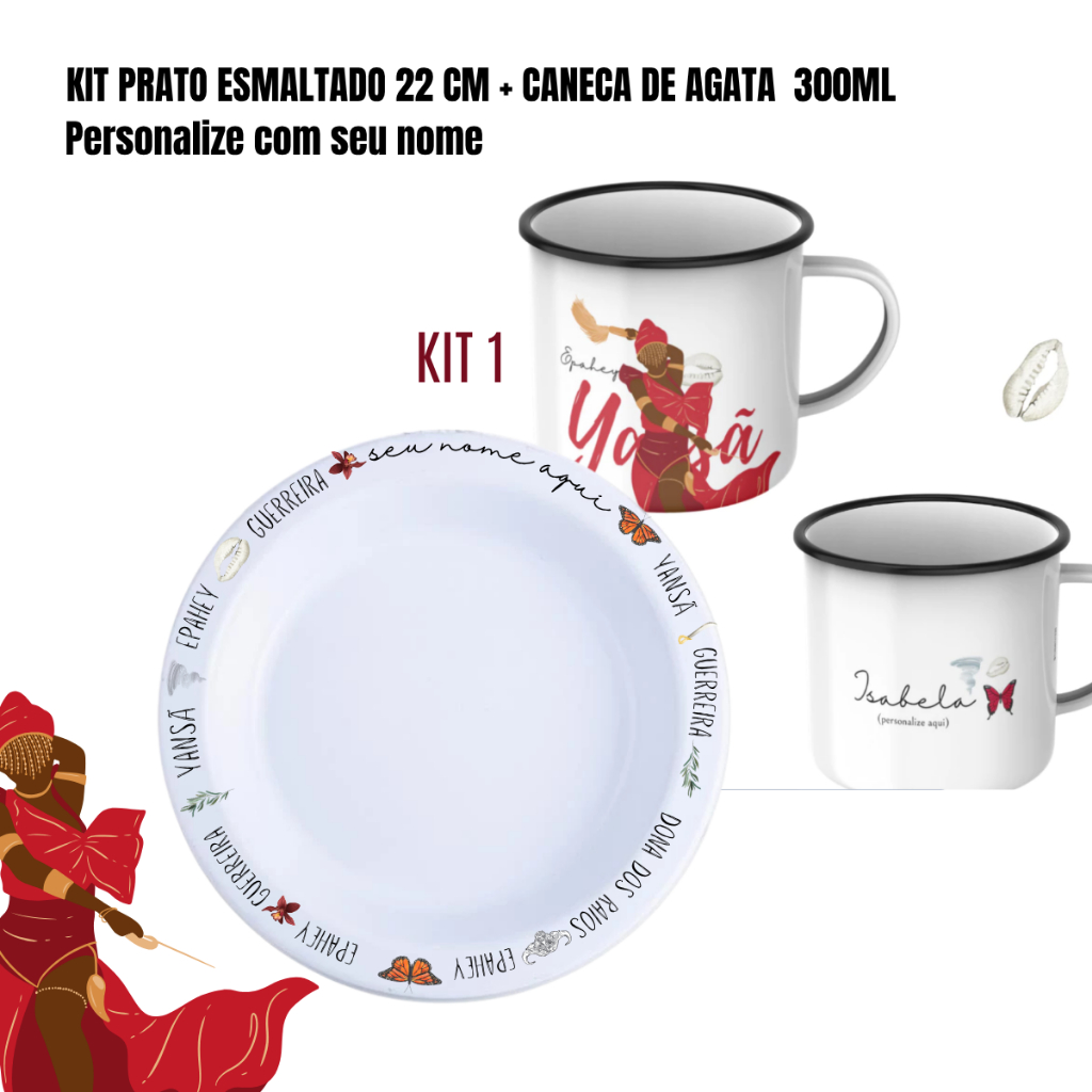 🪶 KIT CANECA DE ÁGATA + PRATO PERSONALIZADO DE YANSÃ | UMBANDA • CANDOMBLÉ • RELIGIÃO AFRO-BRASILEIRA