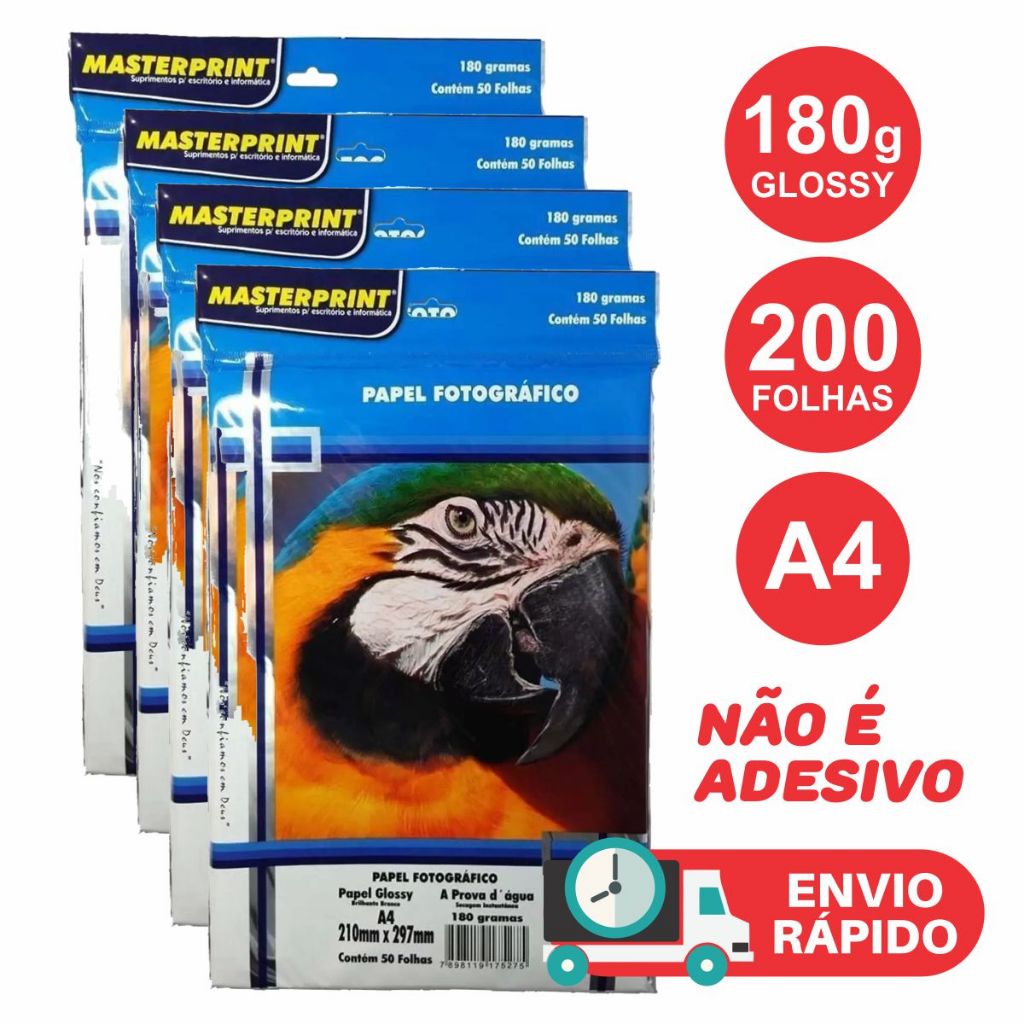Papel Fotográfico 180g A4 Kit 200 folhas Glossy À Prova D'água em Oferta na Shopee