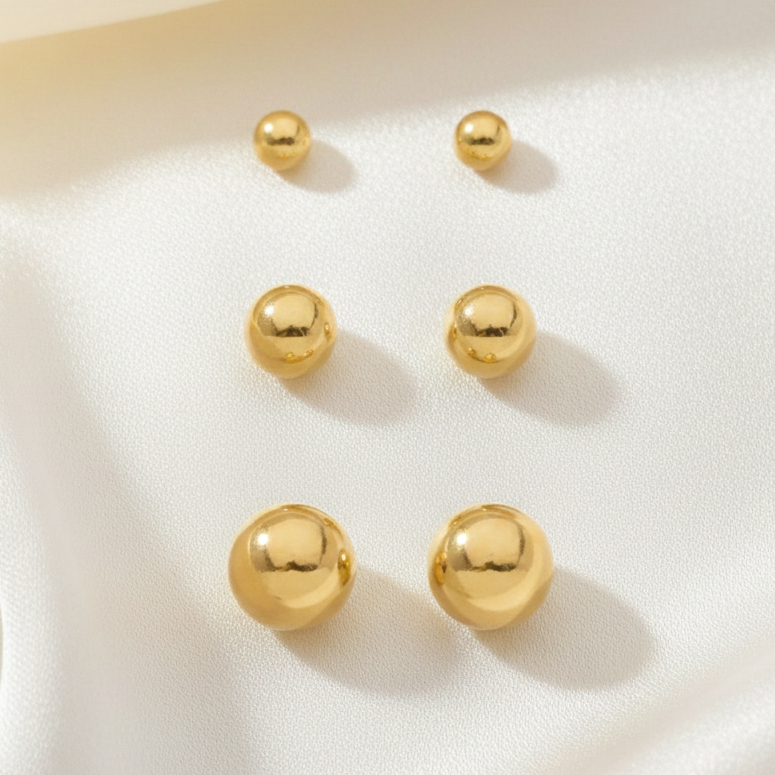 Trio Brincos de Bolinha - Banhado a Ouro 18k em Oferta na Shopee