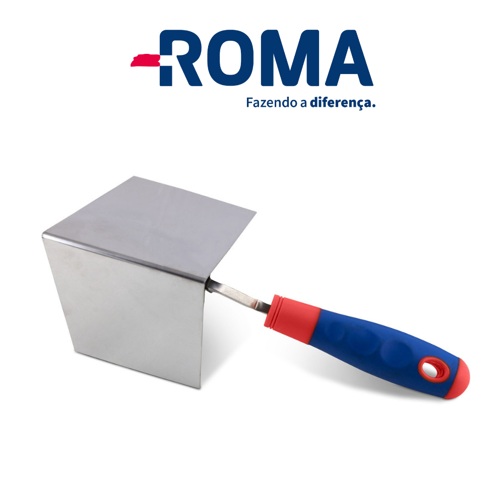 Desempenadeira de Aço Inox para Cantos Internos Roma – 28 x 12 cm com Cabo Emborrachado Roma Pincéis