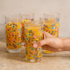 Jogo Copos de Vidro 225ml Flores 2 Long Drink Multiuso Tuliupa Ruvolo