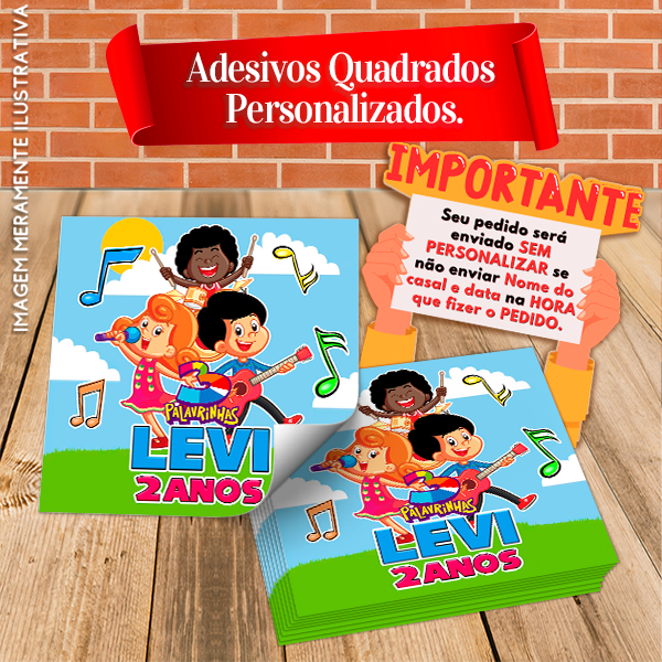 Adesivos Redondos e Quadrados Personalizados 3 Palavrinhas