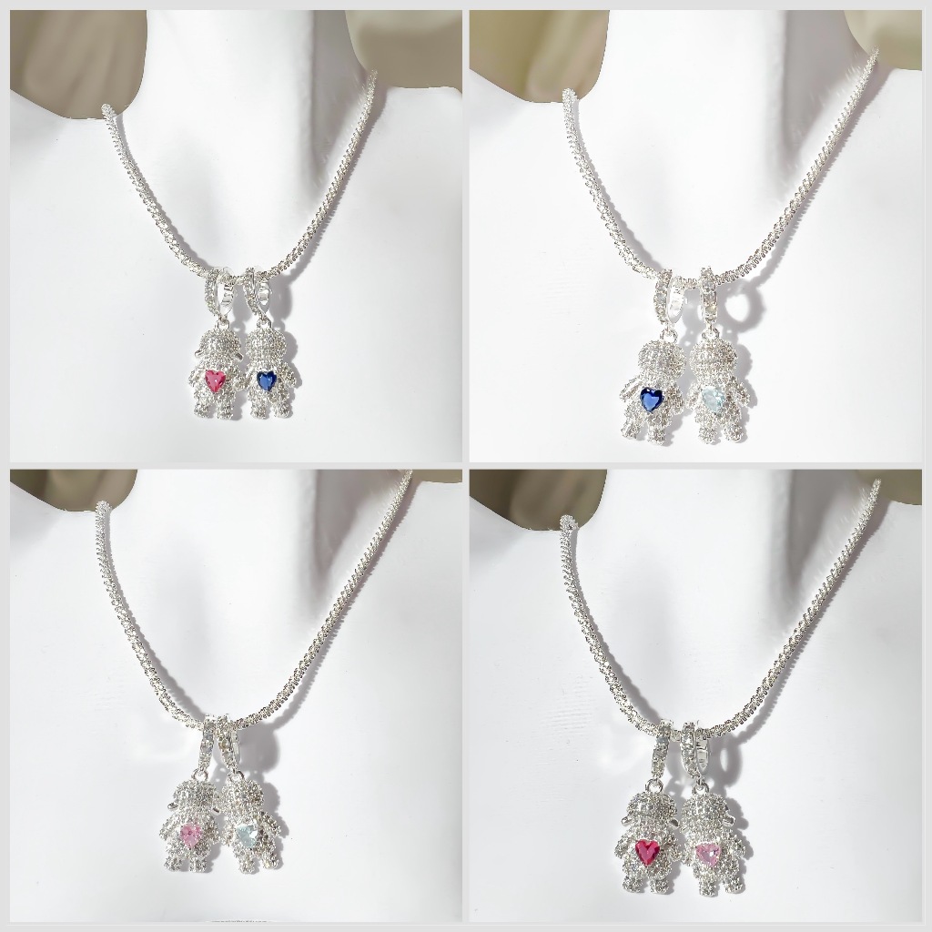 Colar Menino e Menina com Pingente de Coração – Semi-joia Banhada a Prata, Presente para Casal