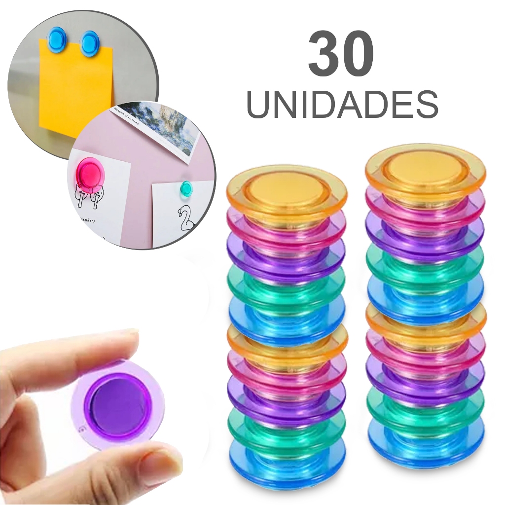 Kit 30 Imã Colorido Para Mural Geladeira 2cm para Pendurar Avisos em Oferta na Shopee