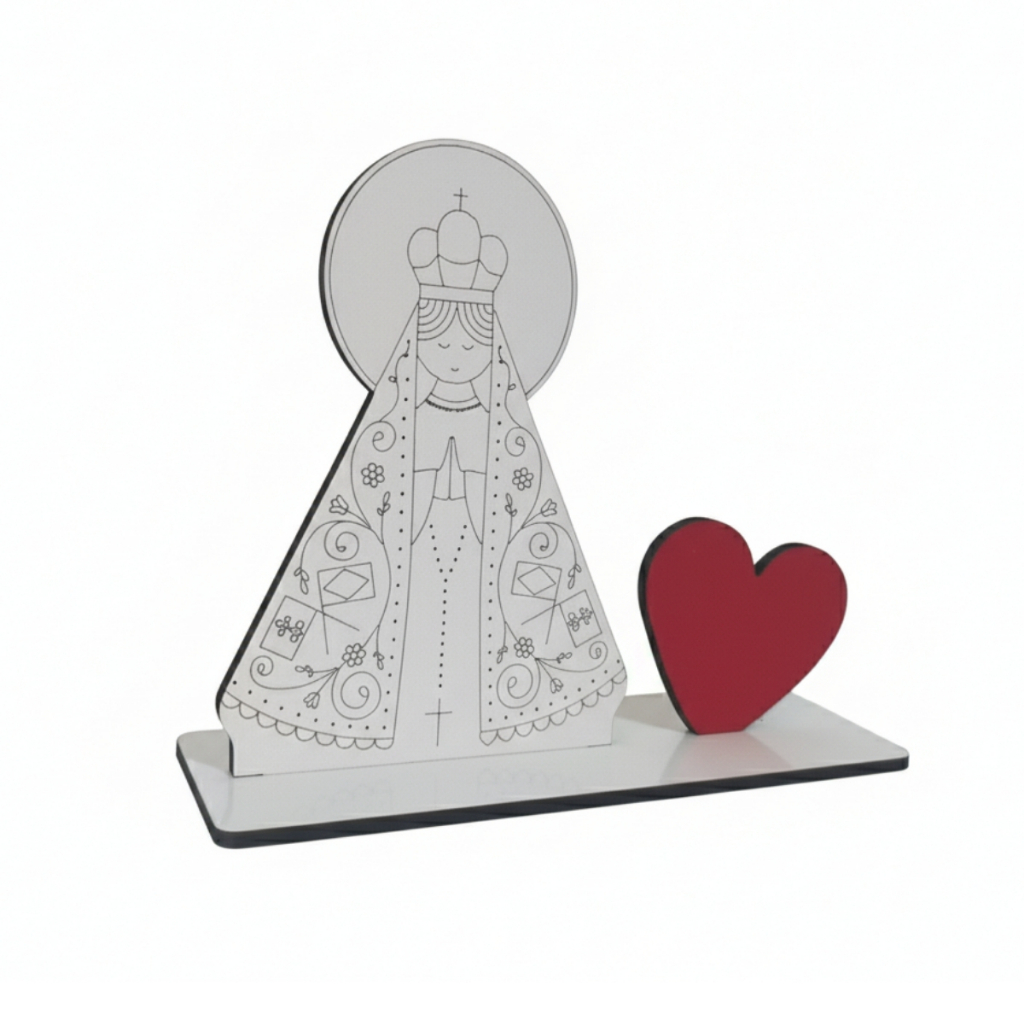 NOSSA SENHORA APARECIDA DECORAÇÃO DE MESA COM BASE EM MDF BRANCO E CORAÇÃO VERMELHO linda decoração em Oferta na Shopee