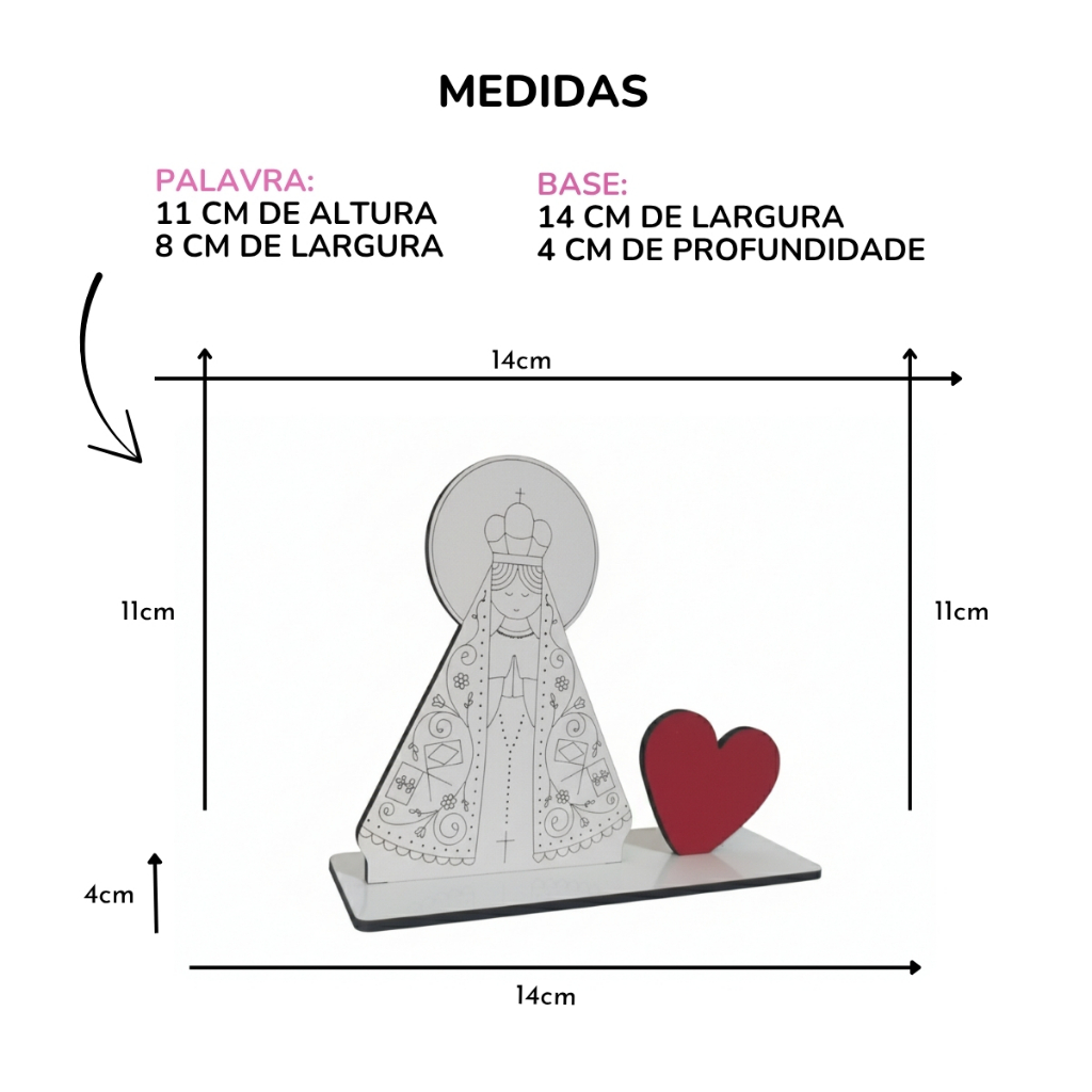 NOSSA SENHORA APARECIDA DECORAÇÃO DE MESA COM BASE EM MDF BRANCO E CORAÇÃO VERMELHO linda decoração