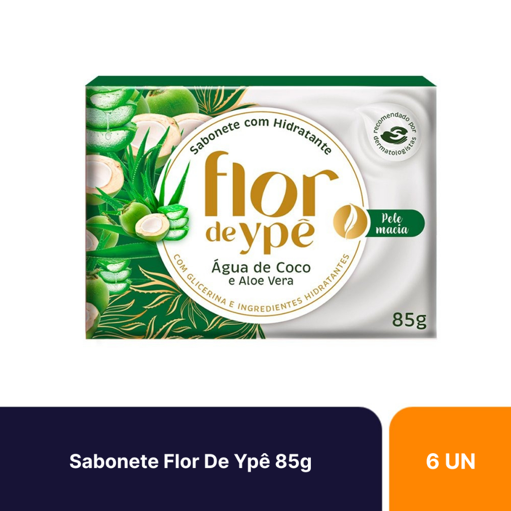 Kit 6un Sabonetes Em Barra Flor De Ypê Água De Coco E Aloe Vera Com 85g em Oferta na Shopee