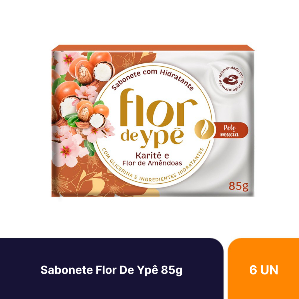 Kit 6un Sabonetes Em Barra Flor De Ypê Karité E Flor De Amêndoas Com 85g