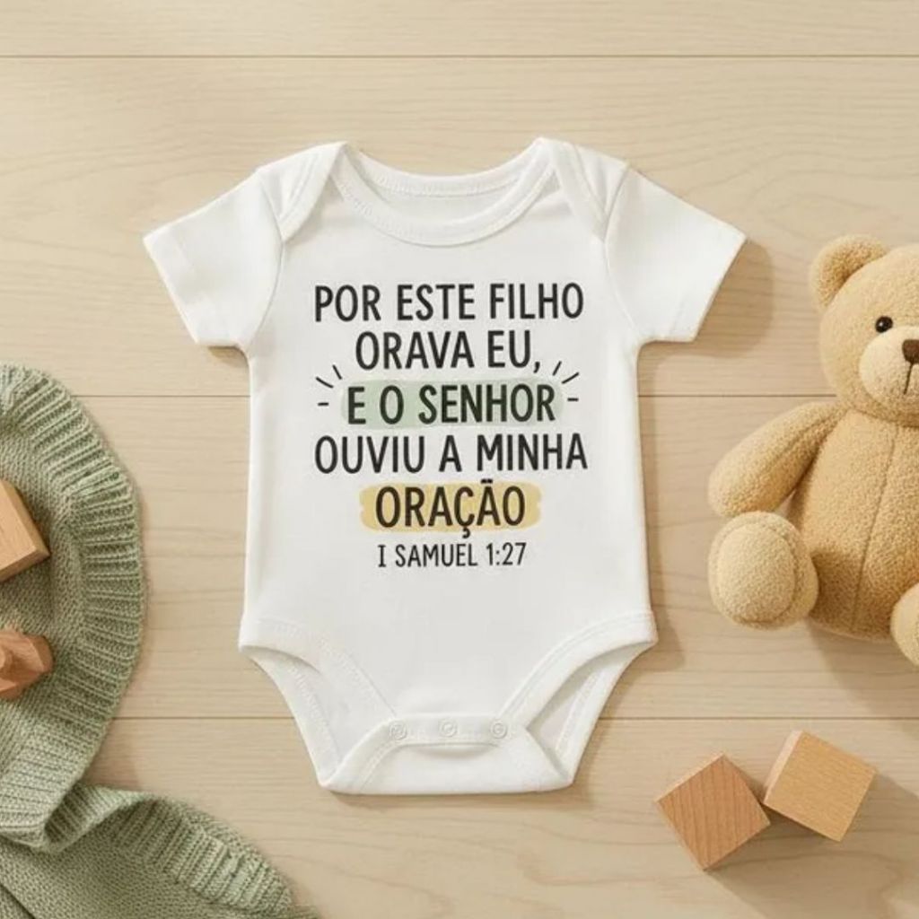 Body curto bebê branco divertido estampado frase revelação gravidez surpresa oração milagre em Oferta na Shopee