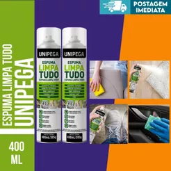 KIT 2 ESPUMA LIMPA TUDO 400ML COURO SOFÁ TÊNIS TAPETE UNIPEGA