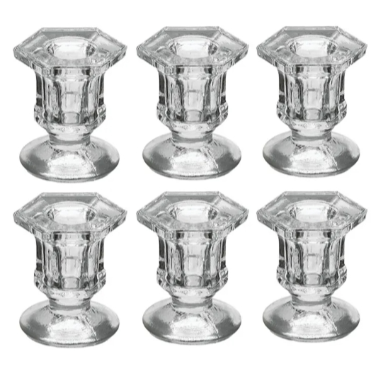 Kit 6 Castiçal De Vidro Porta Vela Enfeite Decoração Veneza Translúcido Decor 6cm