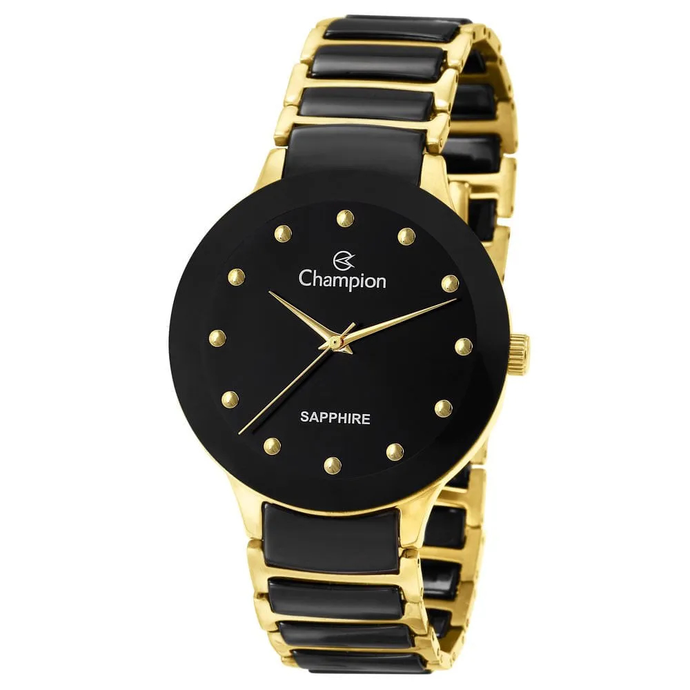 Relogio Feminino Champion Ceramica Luxo Preto com Dourado CA21875U em Oferta na Shopee