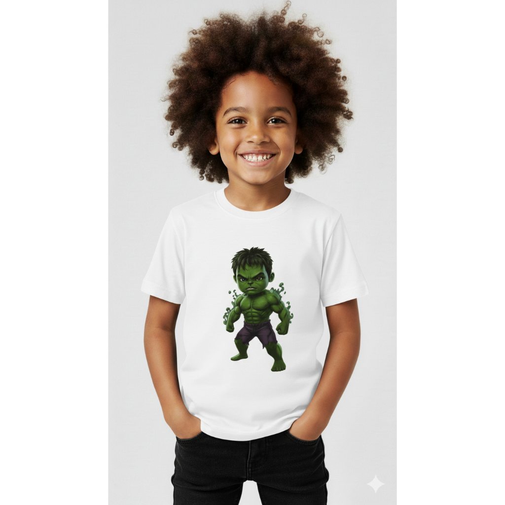 Camisa Hulk Criança 100%Algodão Blusa Herói Verde Menino Personagem Premium Confortável