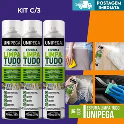 KIT 3 ESPUMA LIMPA TUDO 400ML COURO SOFÁ TÊNIS TAPETE UNIPEGA