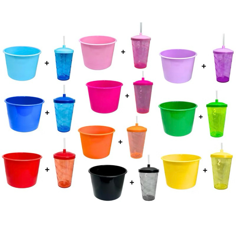 Kit 20 Cinema Festa Balde Pipoca 1,5L + 20 Copos Twister Colorido 500ML