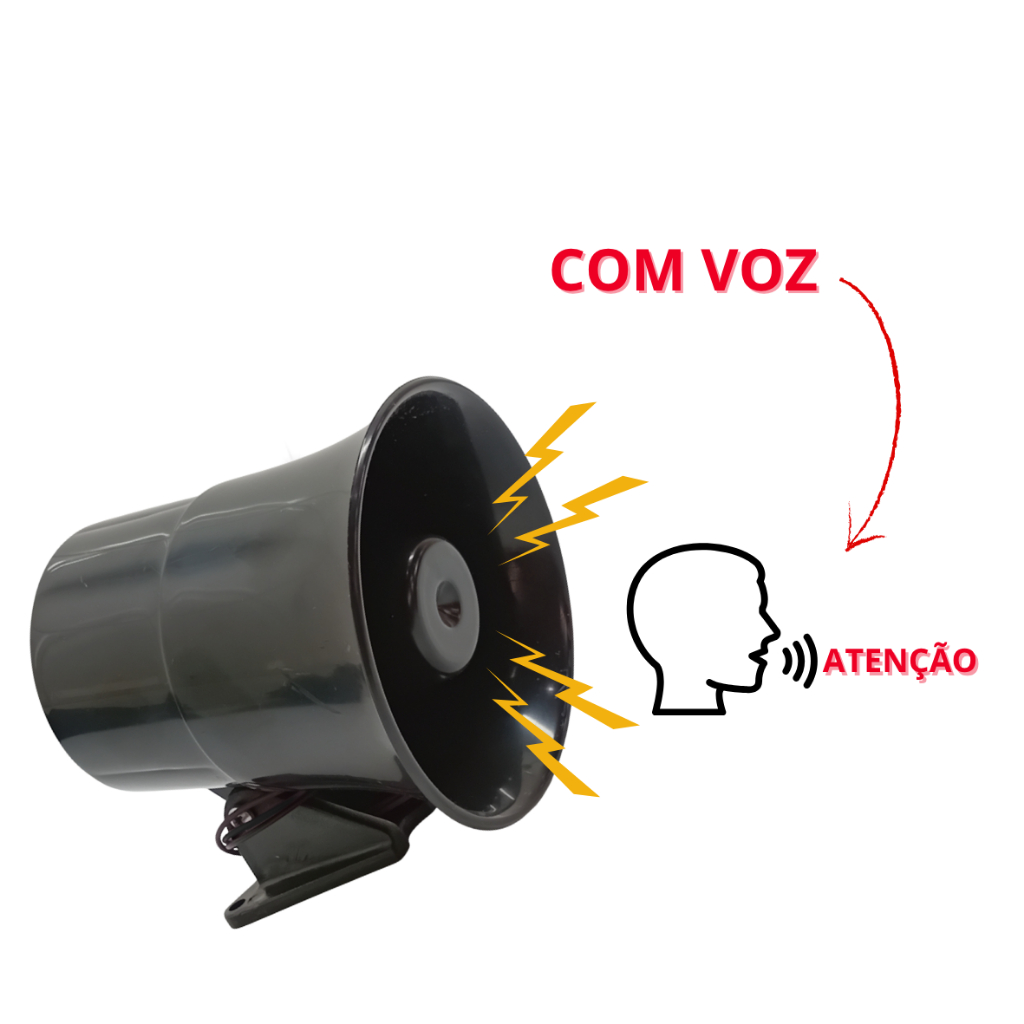 sirene 12v-1,5 com voz e som de sirene - com mensagem de invasão muito alta