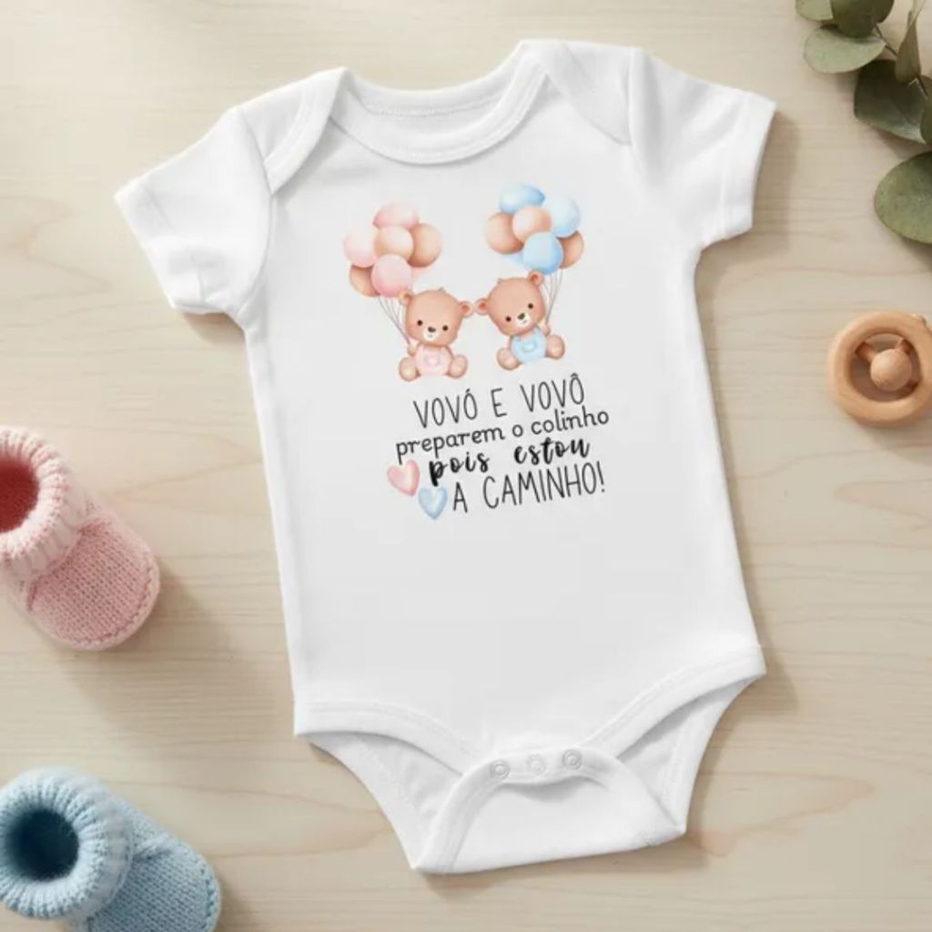 Body curto bebê branco divertido estampado frases vovô e vovó prepara o colinho revelação gravidez em Oferta na Shopee