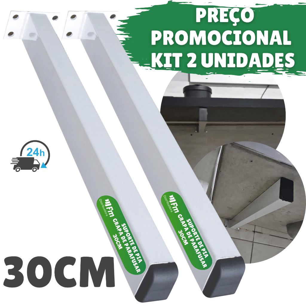 Kit 2 Grapa Suporte De Pia De Parafusar 30cm Com Pintura Eletrostática Para Bancada Tanque