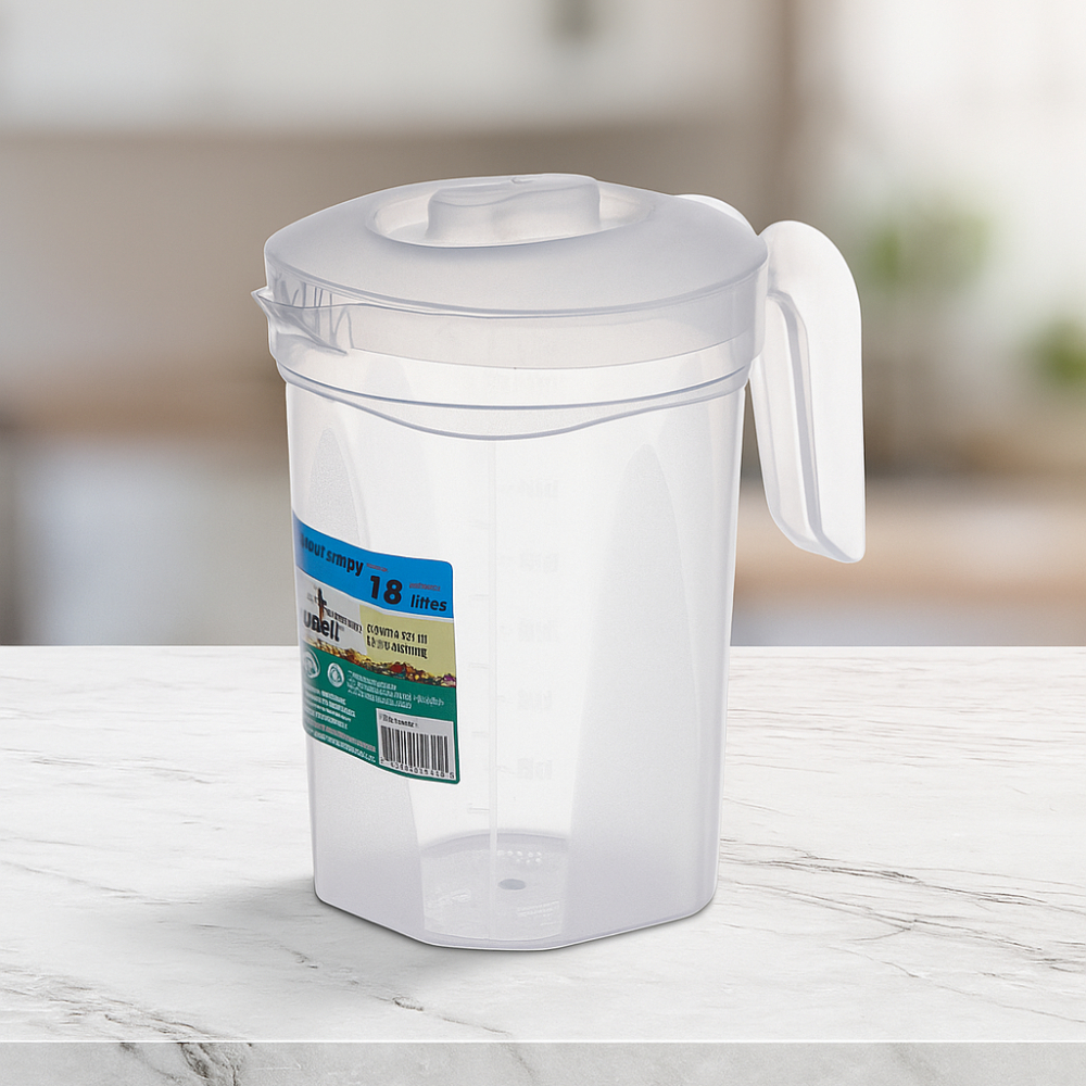 Kit 5 Jarras Plástica Transparente 1,8 Litros Tampa Alça Suco Água Graduada Buffet Festa Eventos