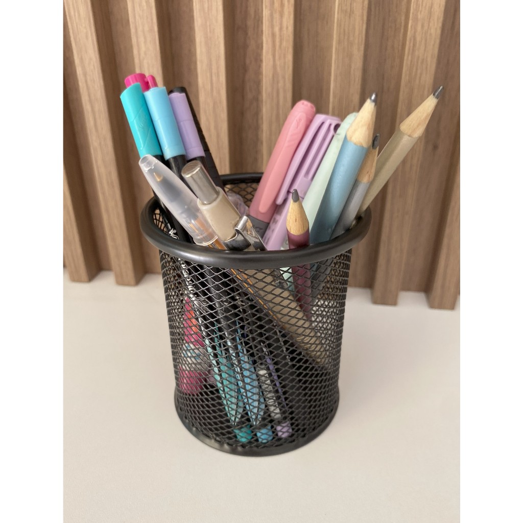 Kit 2 Porta Caneta Metal Aramado Preto Porta Treco Organizador de Mesa Porta Lápis