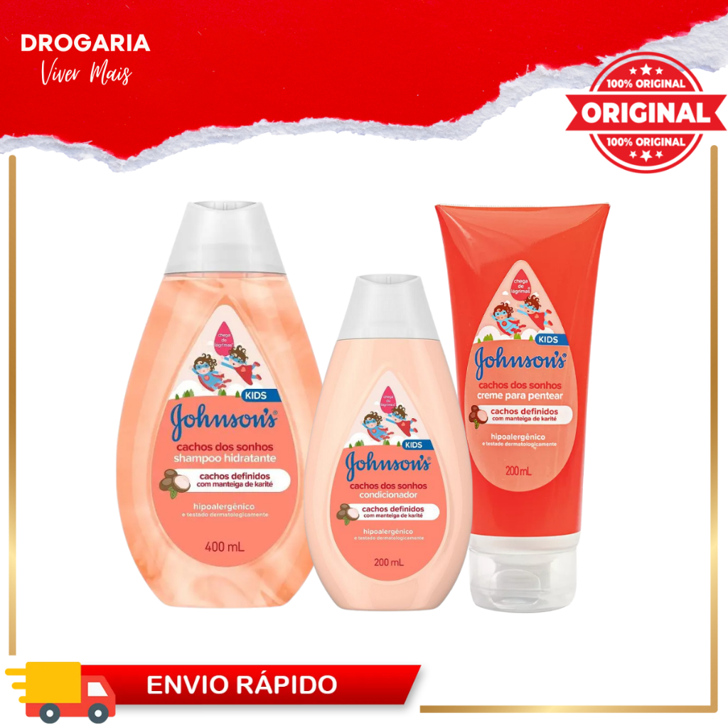 KIT JOHNSON'S BABY Cachos dos Sonhos - Shampoo + Condicionador + Creme de Pentear