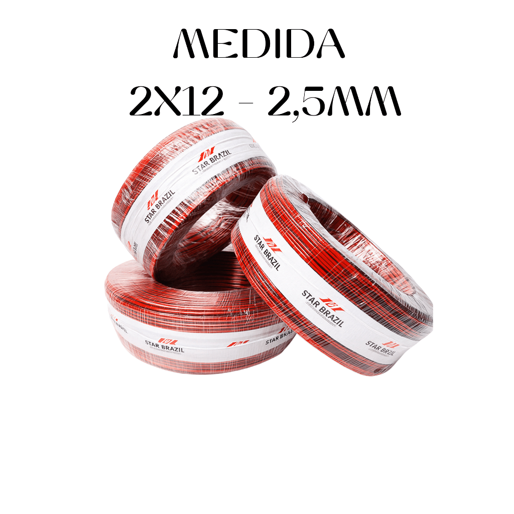 Cabo de som Pararelo 2x12 2,5mm Bicolor 2 vias 5-10-25 metros