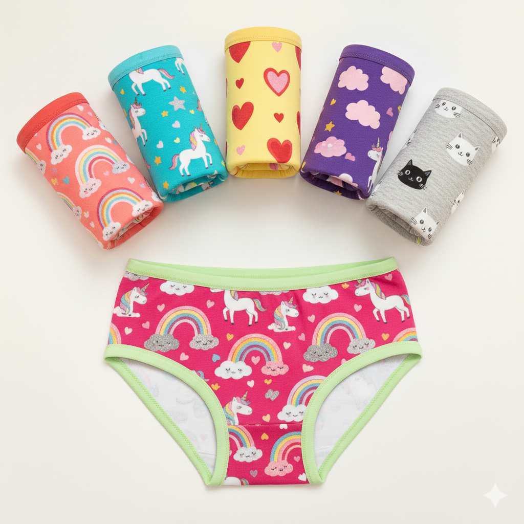 Kit 9 Calcinha Tanga Infantil de Algodão 100% Penteado Confortável Cobre Bumbum Menina Criança 2 até 10 Anos