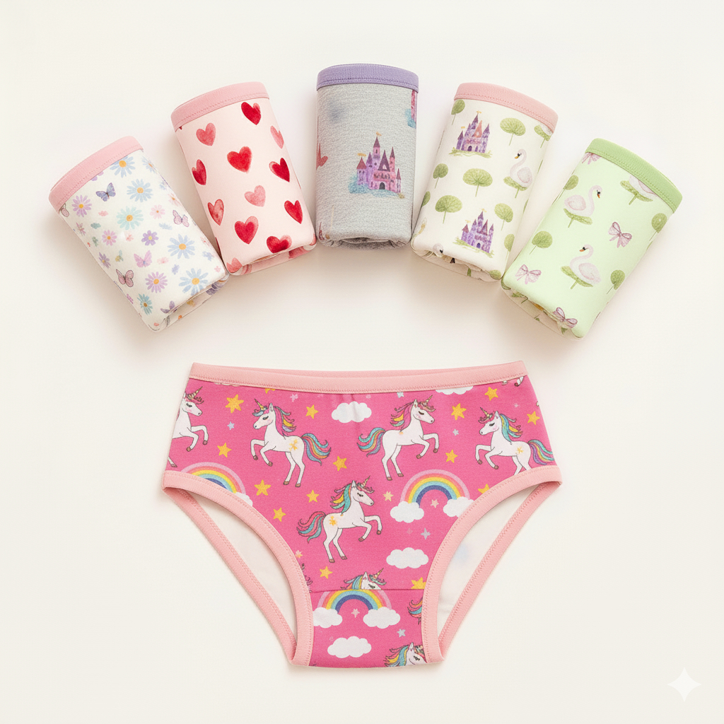 Calcinhas Menina Infantil 100% Algodão Lateral Larga Estampas Sortidas 3, 6, 9, ou 12 Peças