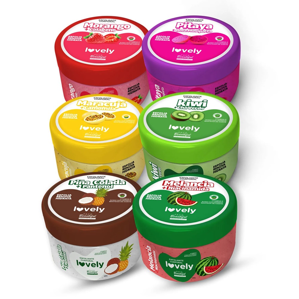 Kit Esfoliantes Corporais Com Cheirinho de Fruta Lovely Face Beautiful 280g em Oferta na Shopee