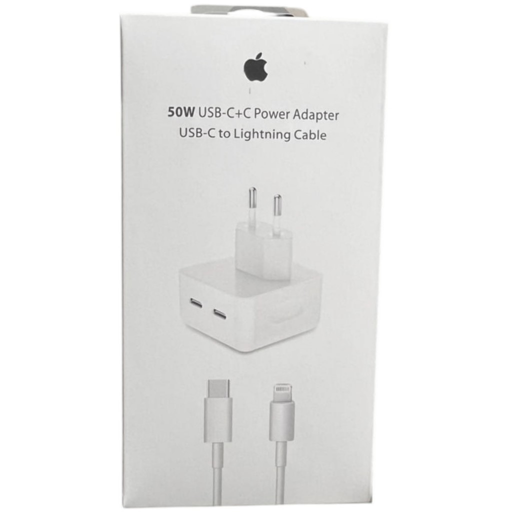 Kit Carregador Turbo Fonte E Cabo Lightning Duas Entrada Tipo C Saida Lightning 50W Carregador de Celular Turbo