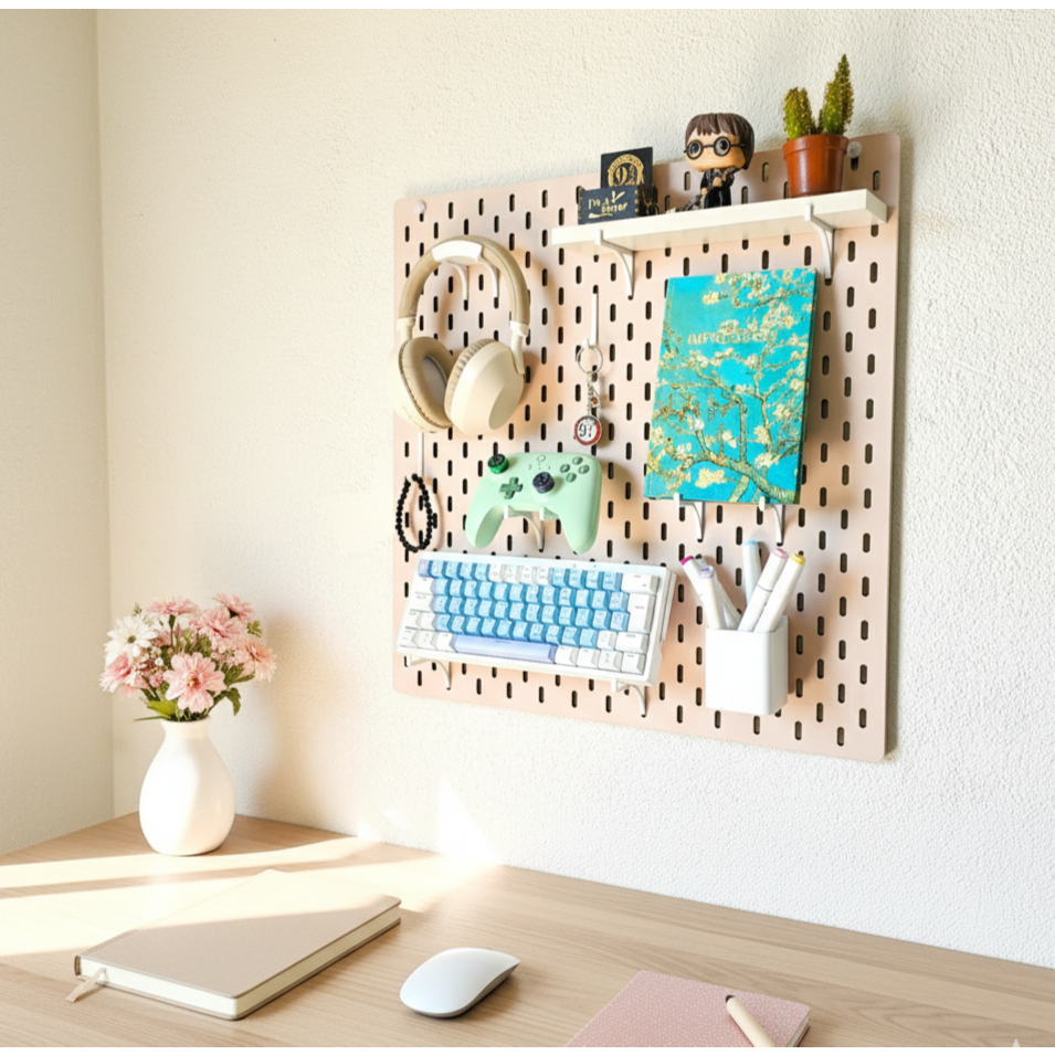Pegboard Painel Organizador Setup Home Office 56x56cm Rosa em Oferta na Shopee