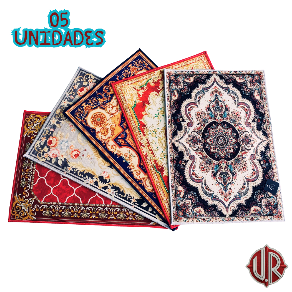 Kit c/ 05 Tapete Tipo Persa Medalhão Super Luxo Antiderrapante 38x58cm Estampado Capacho em Oferta na Shopee